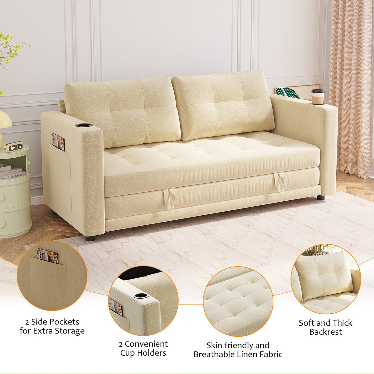 Beige Full Size Futon Sofa Bed K793108