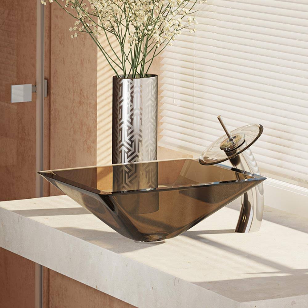 Glass Vessel Bathroom Sink with Waterfall Faucet J20440