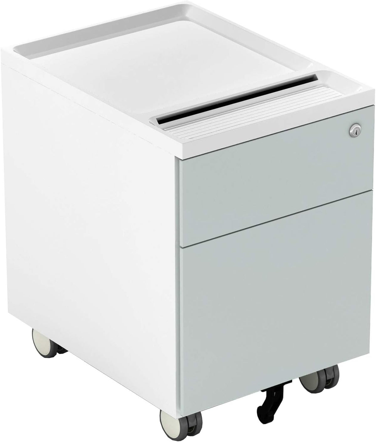2 Drawer Metal File Cabinet with Lock and Casters W22811
