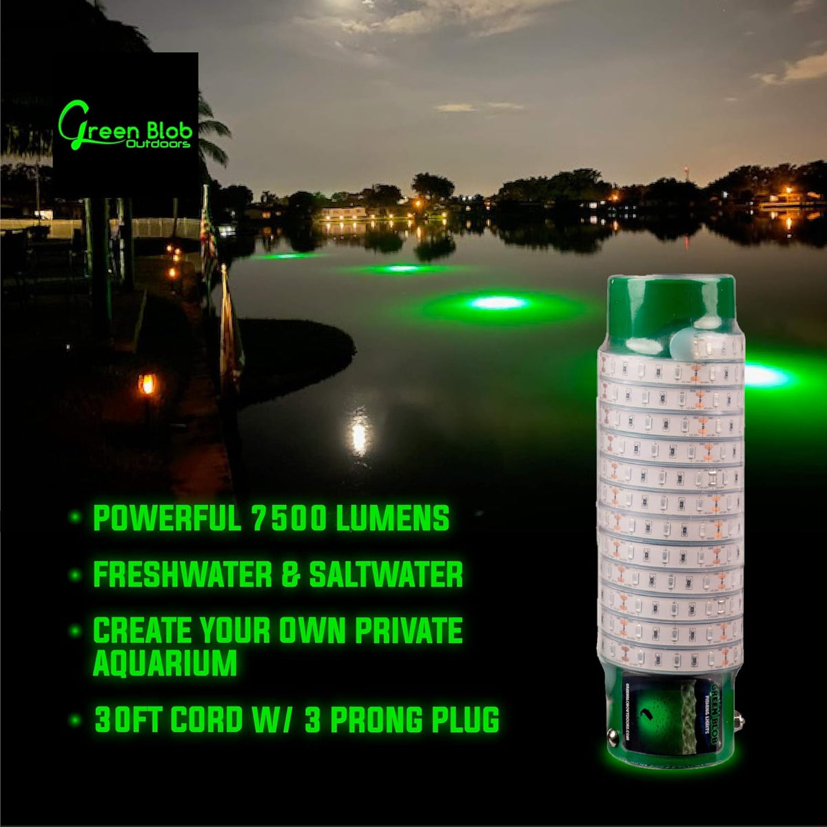 Blue Underwater Fishing Lights 7500 Lumen 30ft Cord LED L263