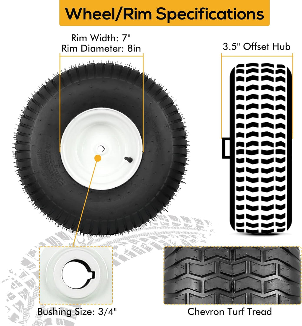 20x8.00-8 Lawn Tires with Rim, 4 Ply Tubeless, Set of 2 N7638