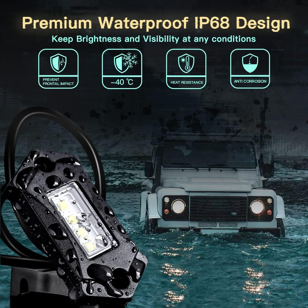 White 16Pods LED Rock Lights IP68 Waterproof E738