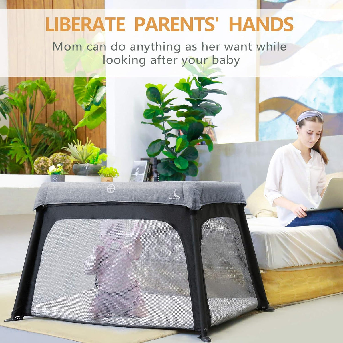 Portable Foldable Travel Crib with Carry Bag N72459