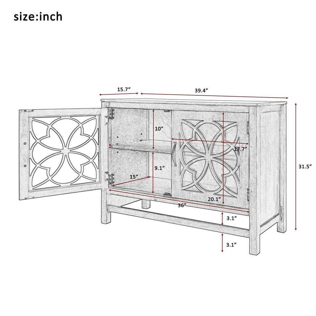 Grey Wood Buffet Sideboard Cabinet with Doors and Adjustable Shelf T876759