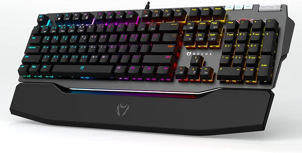 Wired Mechanical Gaming Keyboard, RGB, Detachable Magnetic Palm Rest, Aluminum Top, 104 Keys, Black F184410