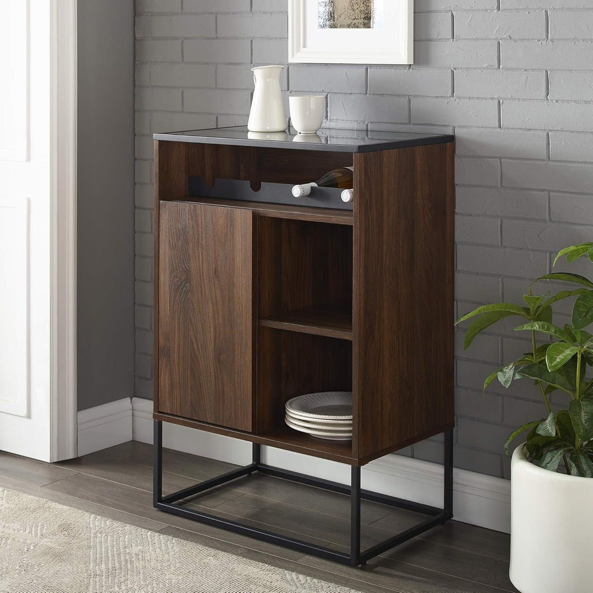 Dark Walnut 24 Inch Wood and Glass Storage Cabinet F591