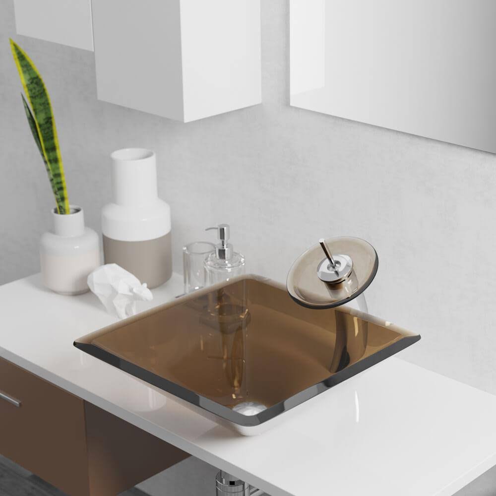 Glass Vessel Bathroom Sink with Waterfall Faucet J20440