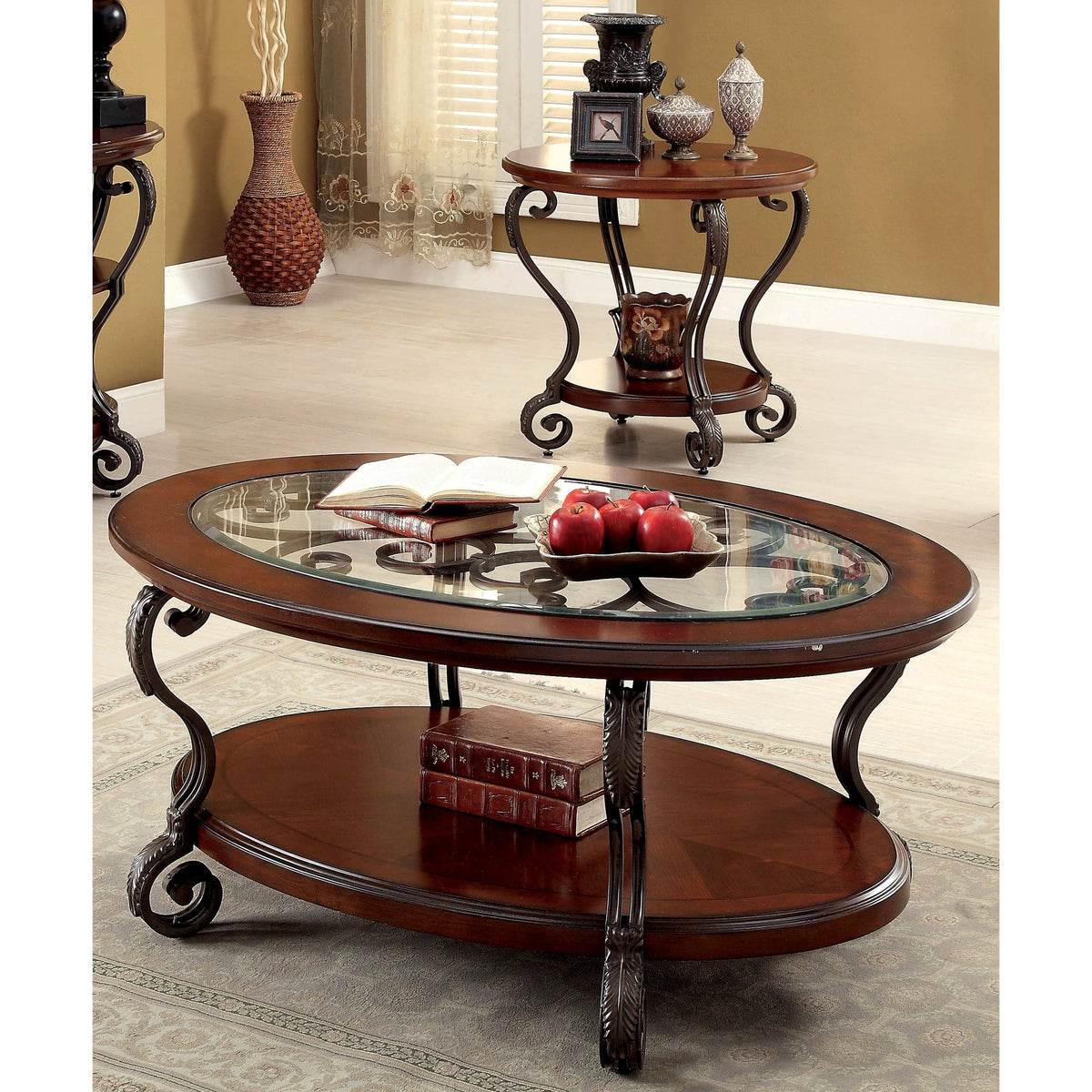 Cherry 2-Piece Accent Table Set O57636