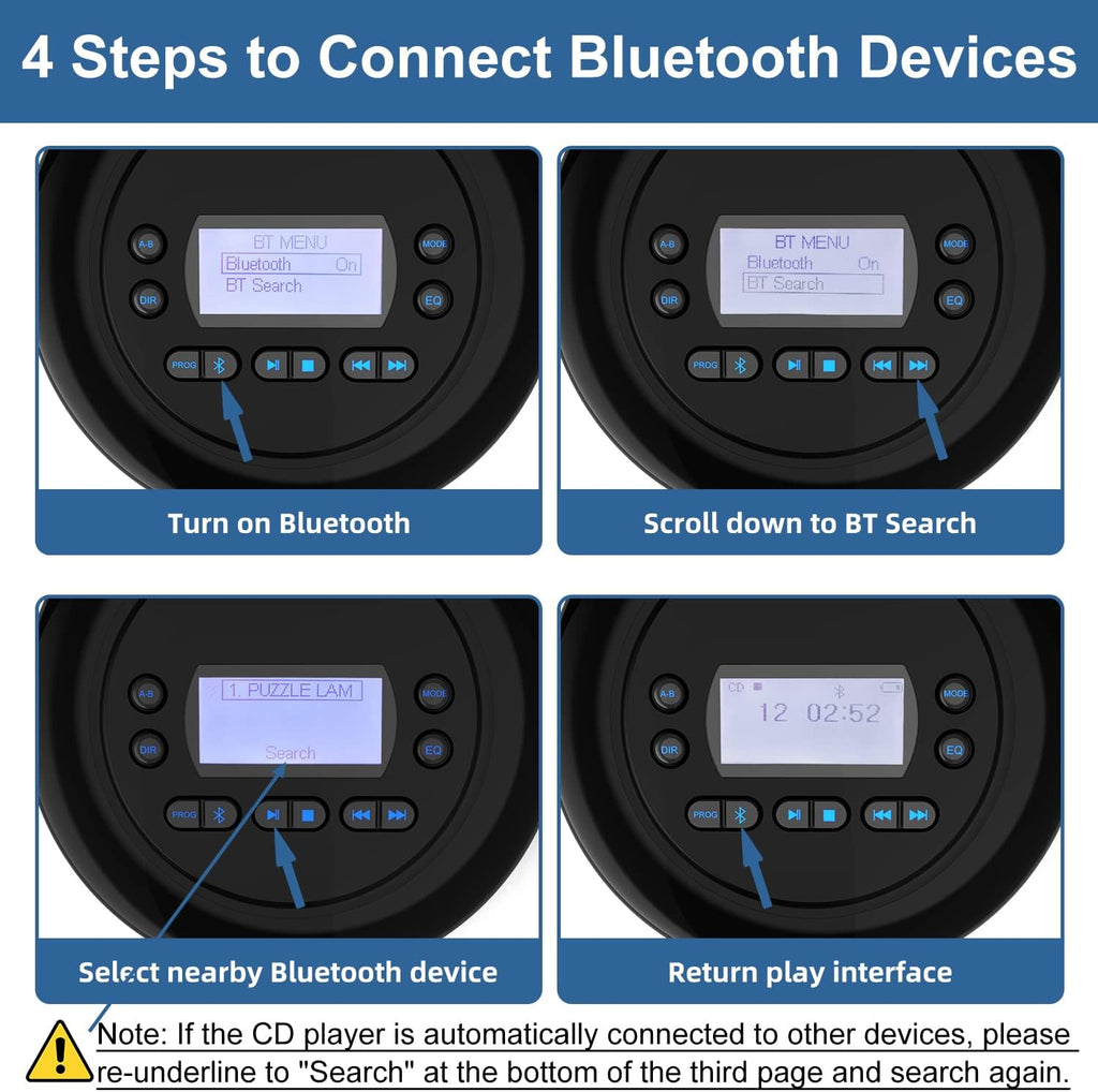 Portable Bluetooth CD Player with Dual Headphone Jack E947