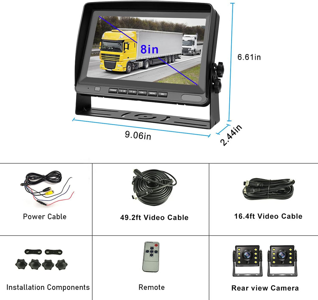 Backup Camera with Monitor Kit 8 LCD IP69 Waterproof Night Vision Y580