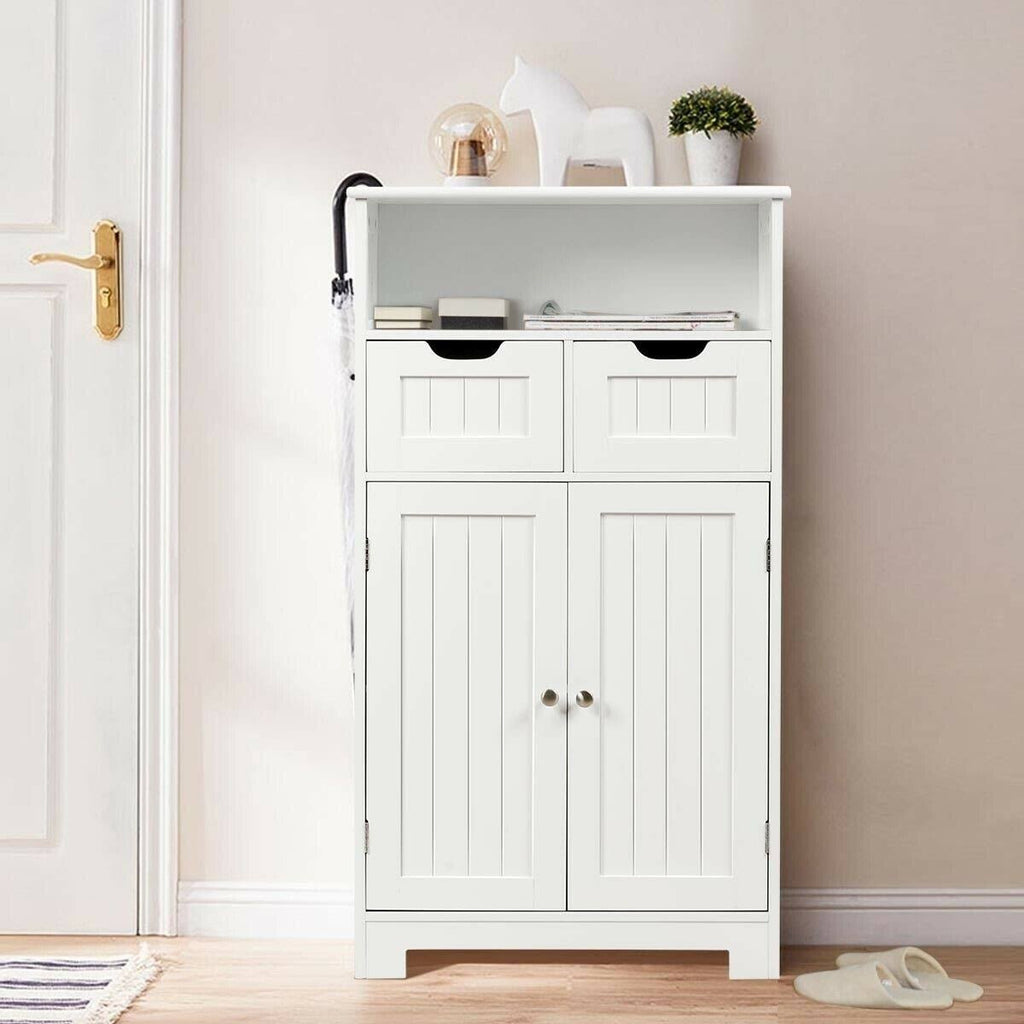 White Wooden Bathroom Side Cabinet with 2 Drawers and 2 Doors J593