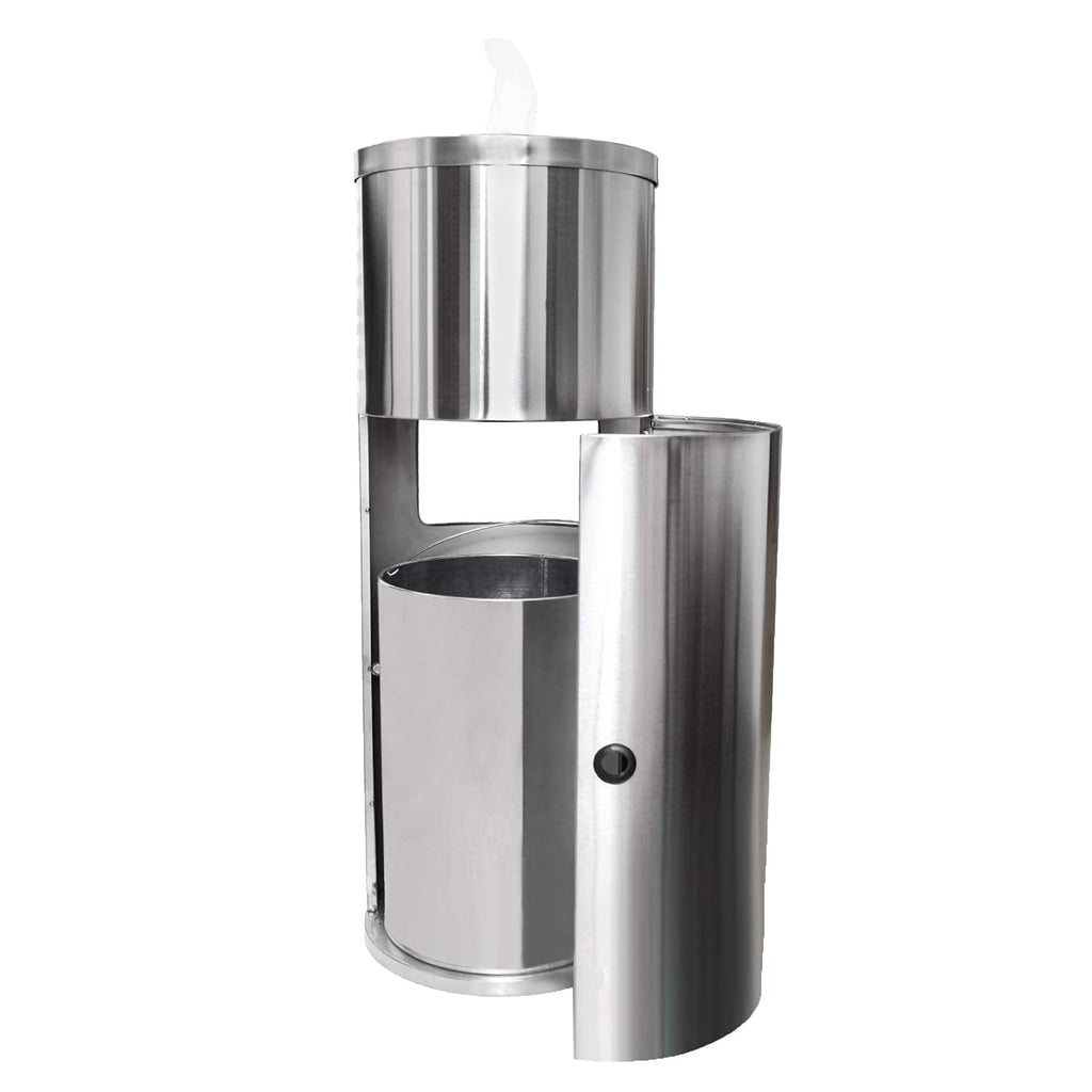 Stainless Steel Floor Stand Wipe Dispenser with Built-in Trash Can N399
