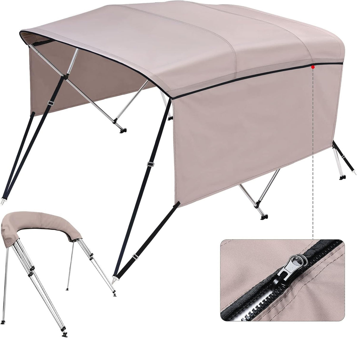 3 / 4 Bow Bimini Top Cover with Sidewalls Boat Canopy with 1 Inch Aluminum Frame G661734