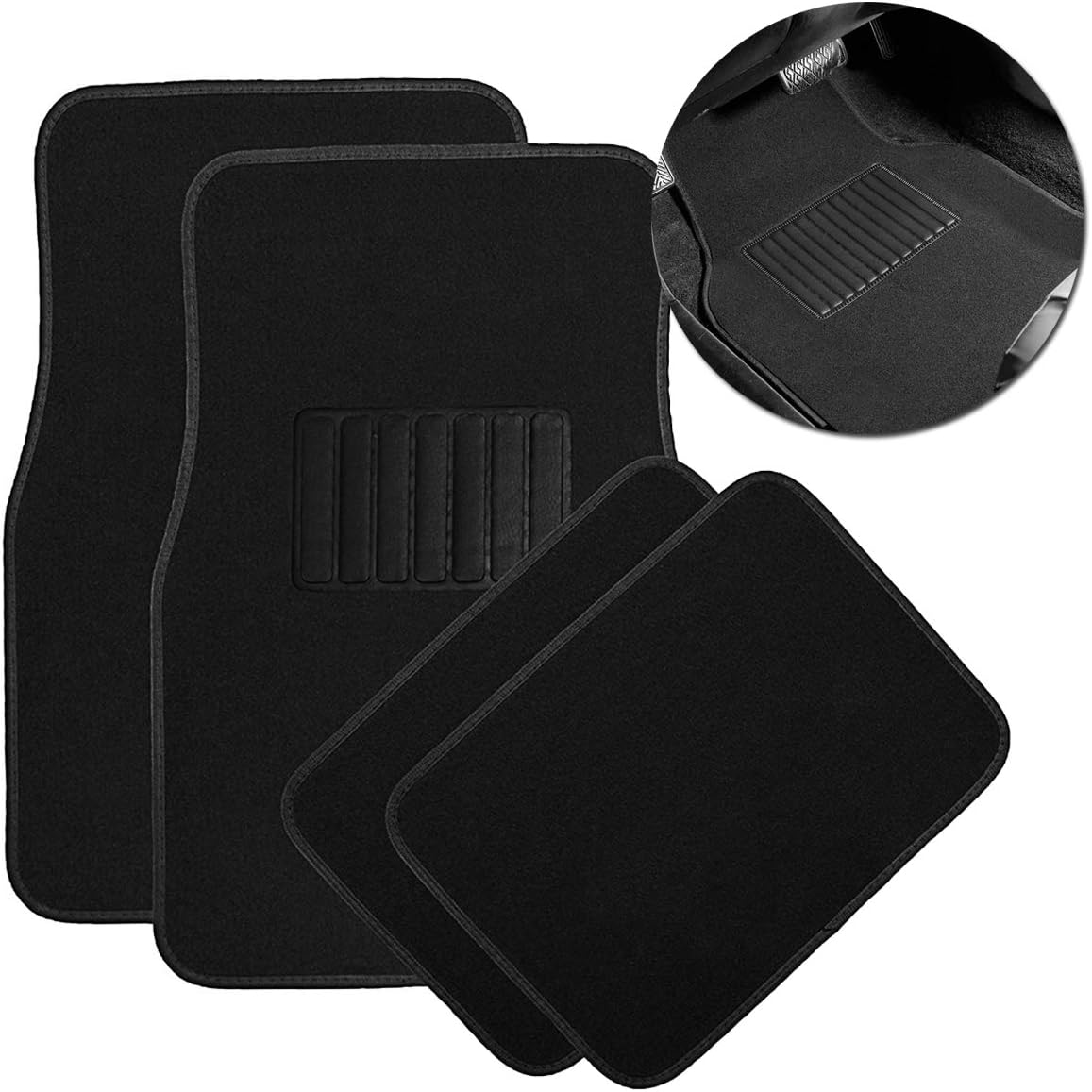 Black 4 Piece Heavy Duty Carpet Floor Mat Set F6119