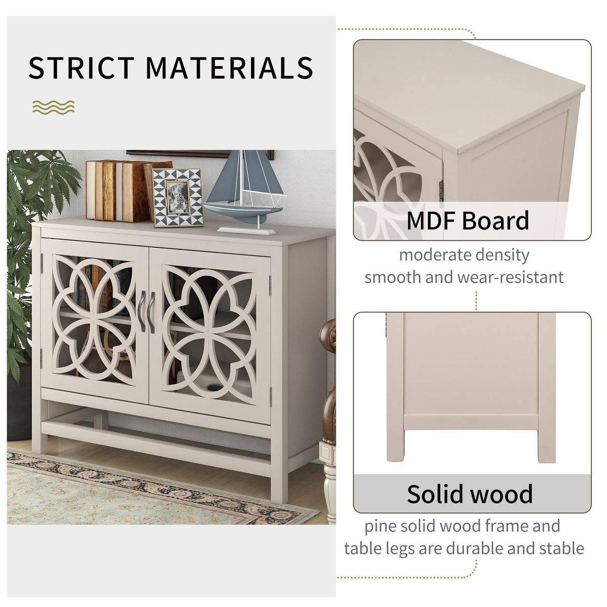 Grey Wood Buffet Sideboard Cabinet with Doors and Adjustable Shelf T876759