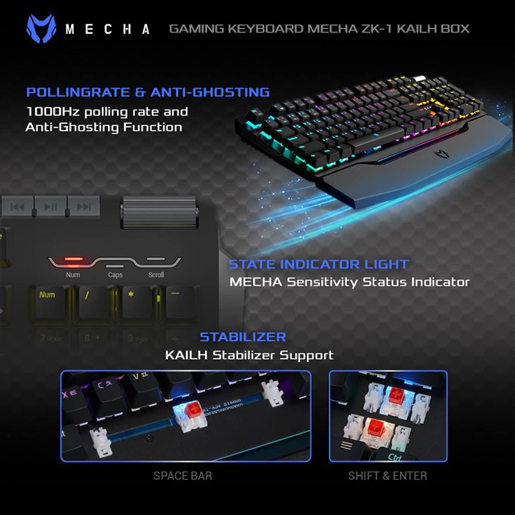 Wired Mechanical Gaming Keyboard, RGB, Detachable Magnetic Palm Rest, Aluminum Top, 104 Keys, Black F184410