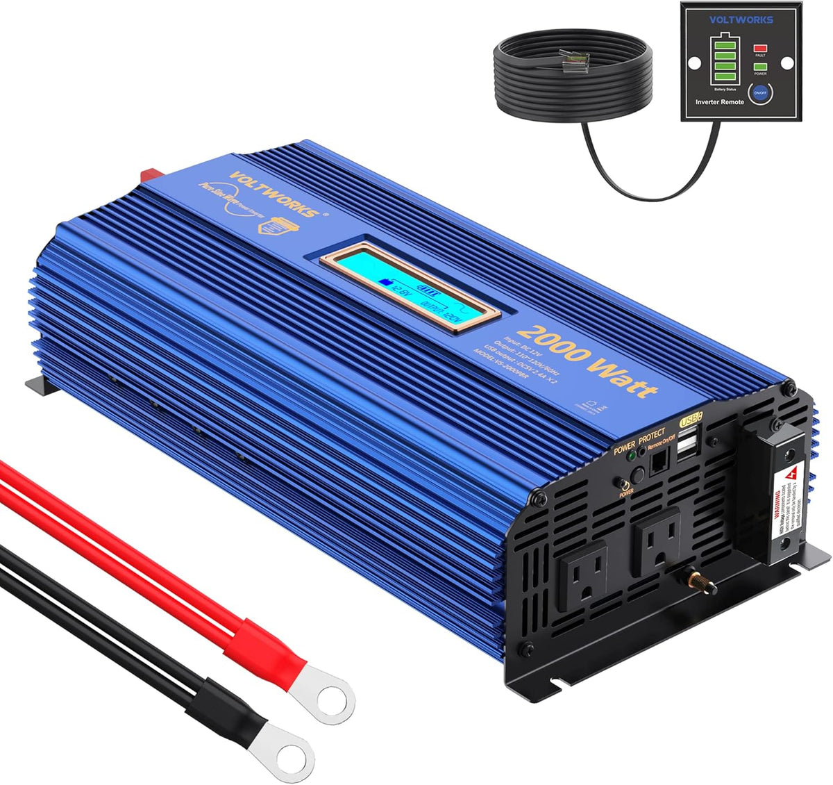 2000W Pure Sine Wave Car Power Inverter 12V to 120V AC with Remote Control and LCD Display L6770