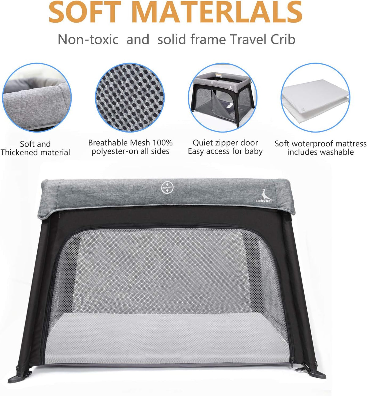 Portable Foldable Travel Crib with Carry Bag N72459