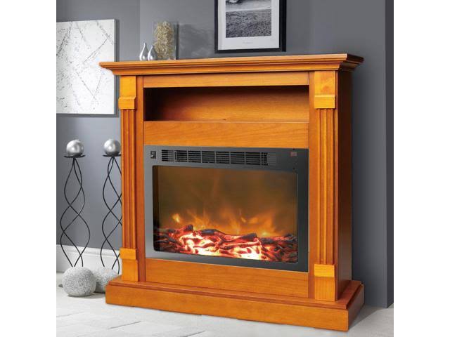 White Fireplace Mantel with Electronic Fireplace Insert J157