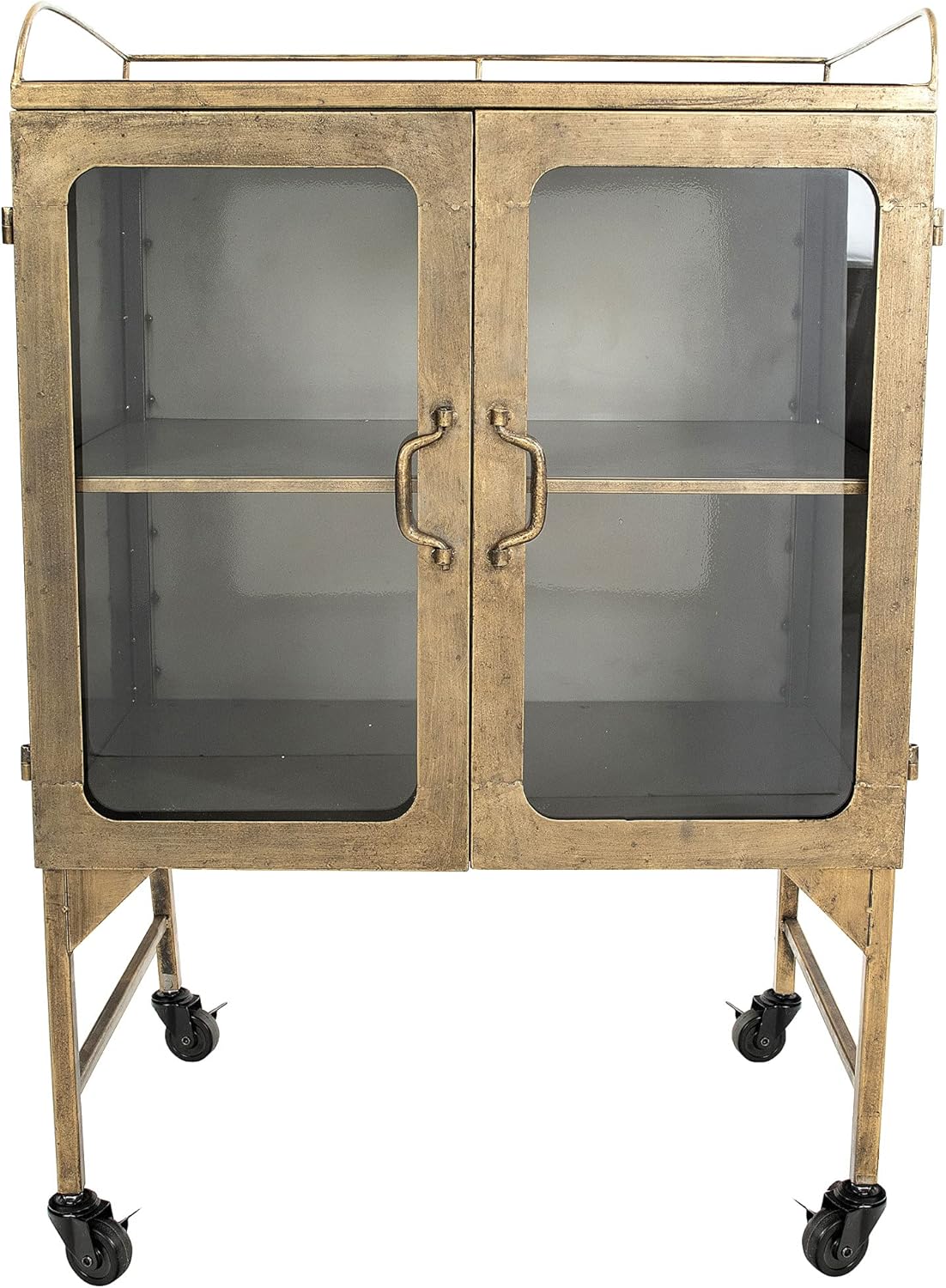 Metal Cabinet with Caster Wheels & Glass Doors Q6730