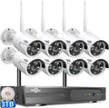 2K Wireless Security Camera System 8Pcs Cameras 3MP WiFi Night Vision Waterproof 3TB Hard Drive T344426