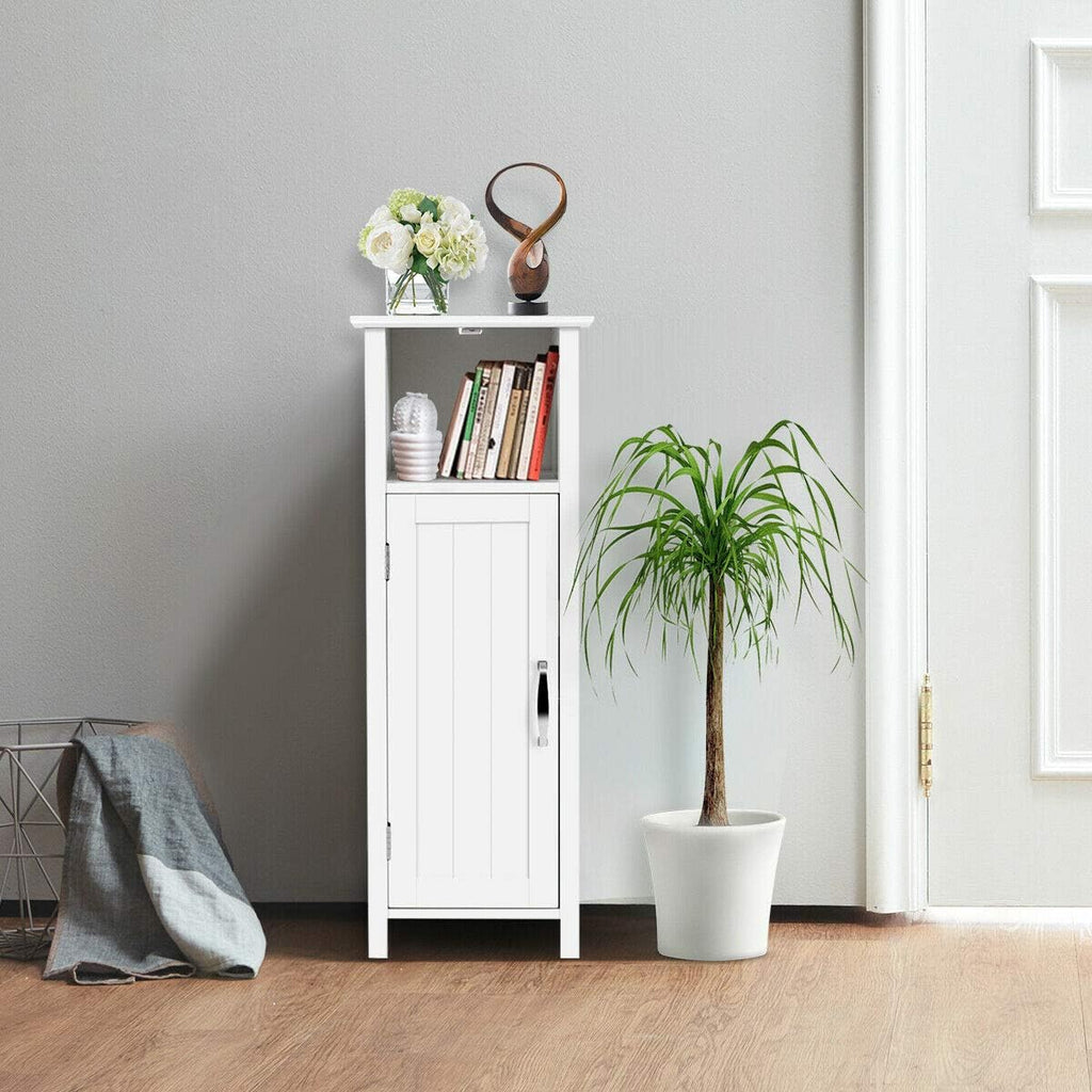 White Bathroom Floor Storage Cabinet with Single Door Adjustable Shelf J187030