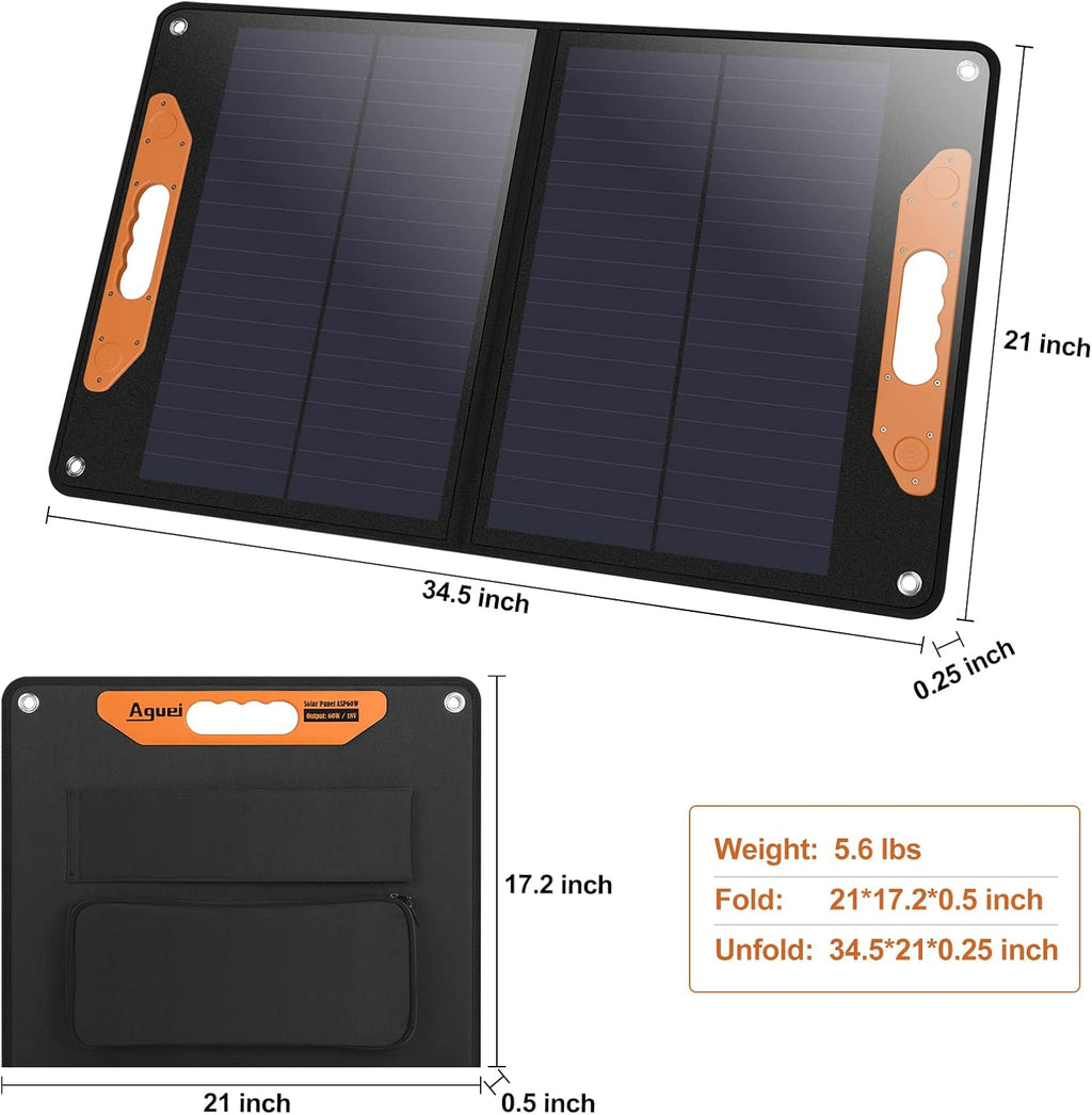 60W Foldable Monocrystalline Solar Panel with Adjustable Kickstand and 3 USB T111