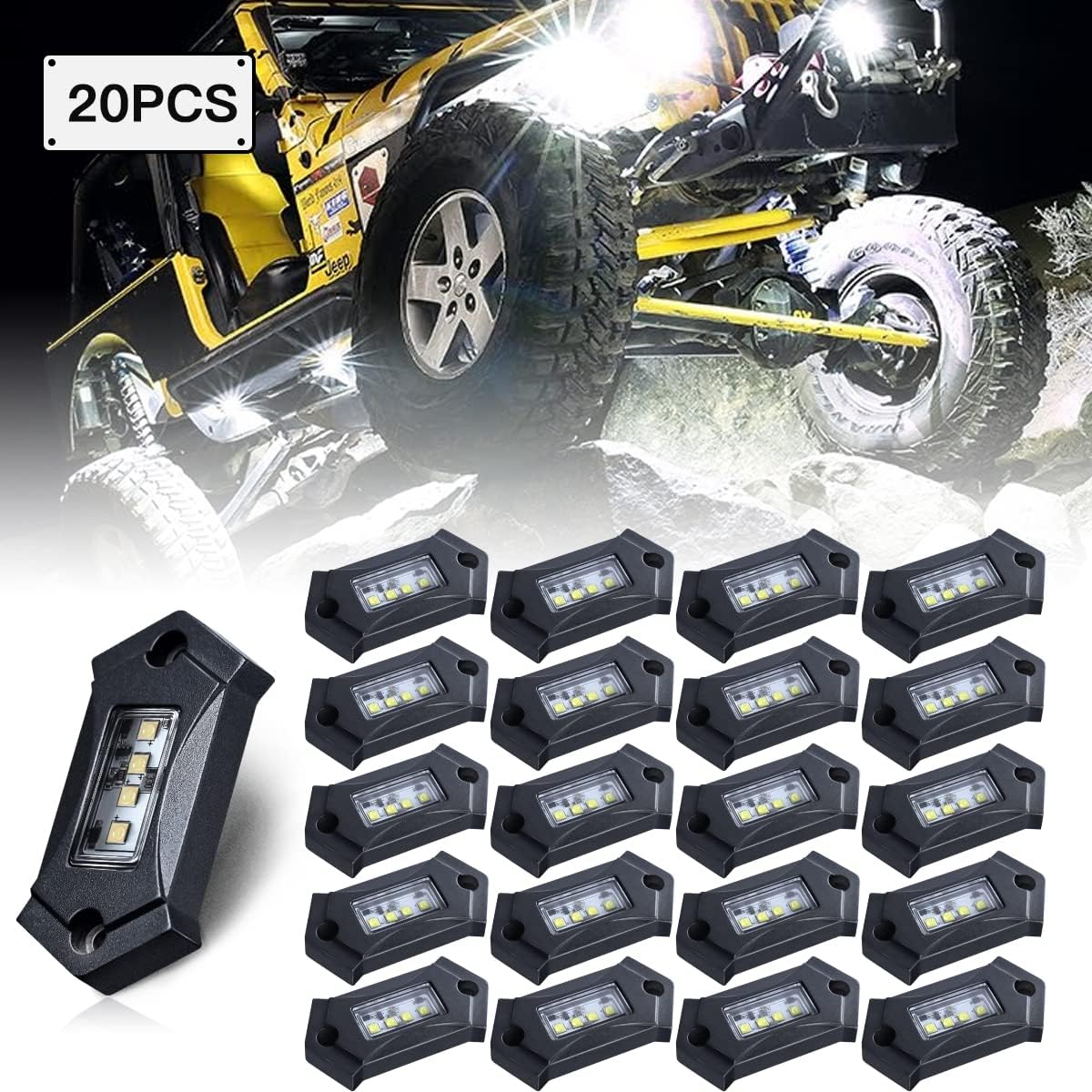 White 16Pods LED Rock Lights IP68 Waterproof E738