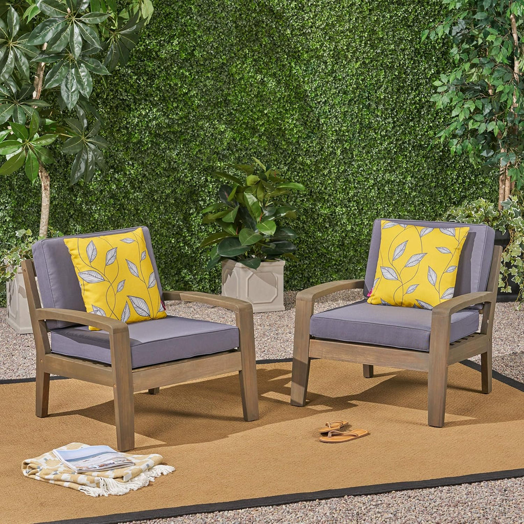 Acacia Wood Club Chairs, Gray, 2-Pcs Set H881