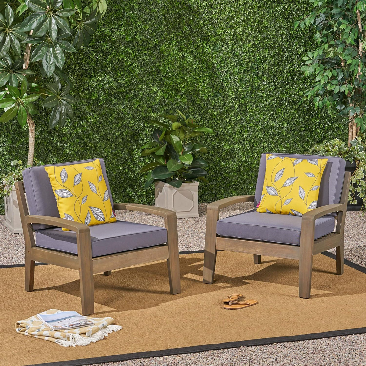 Acacia Wood Club Chairs, Gray, 2-Pcs Set H881