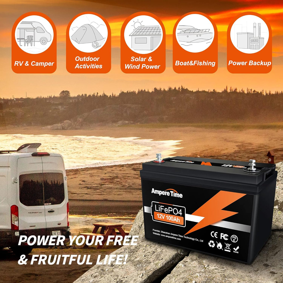 12V 100Ah LiFePO4 Deep Cycle Battery with Built-in BMS F9989
