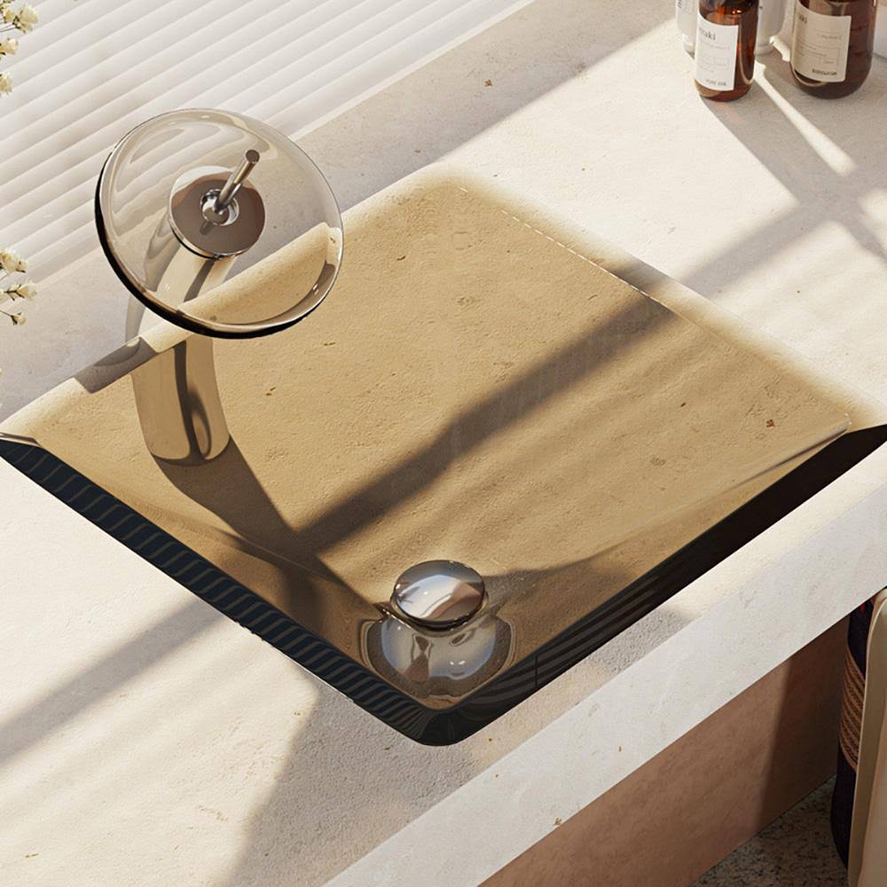Glass Vessel Bathroom Sink with Waterfall Faucet J20440