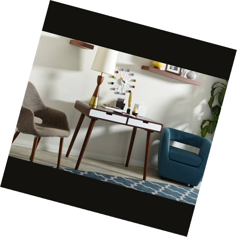 Dark Walnut and White 2-Drawer Wood Writing Desk A5769