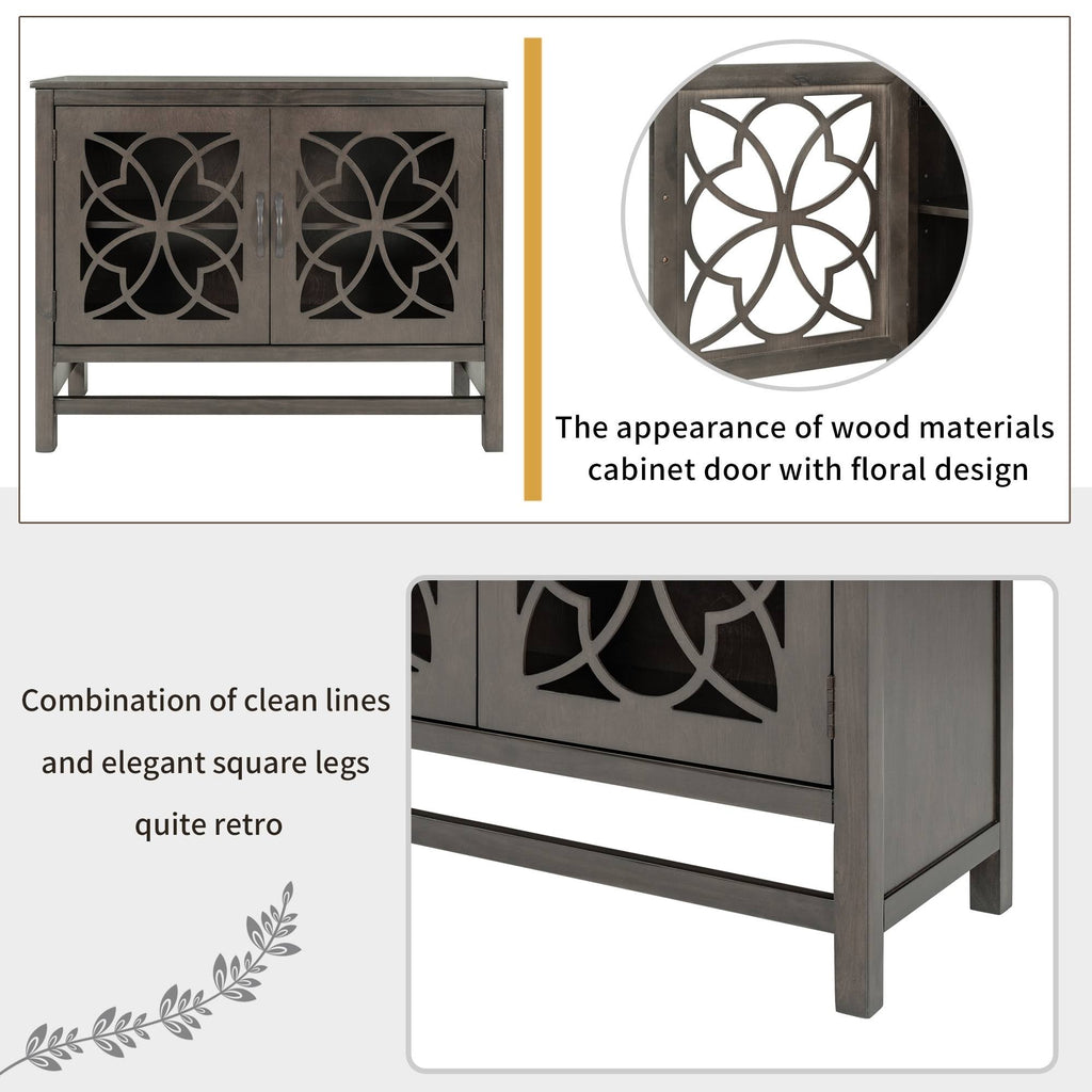 Grey Wood Buffet Sideboard Cabinet with Doors and Adjustable Shelf T876759