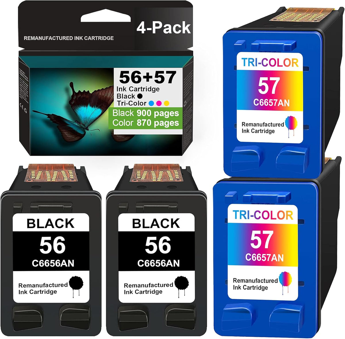 4 Pack Remanufactured Ink Cartridge 2 Black 2 Tri-Color C98876