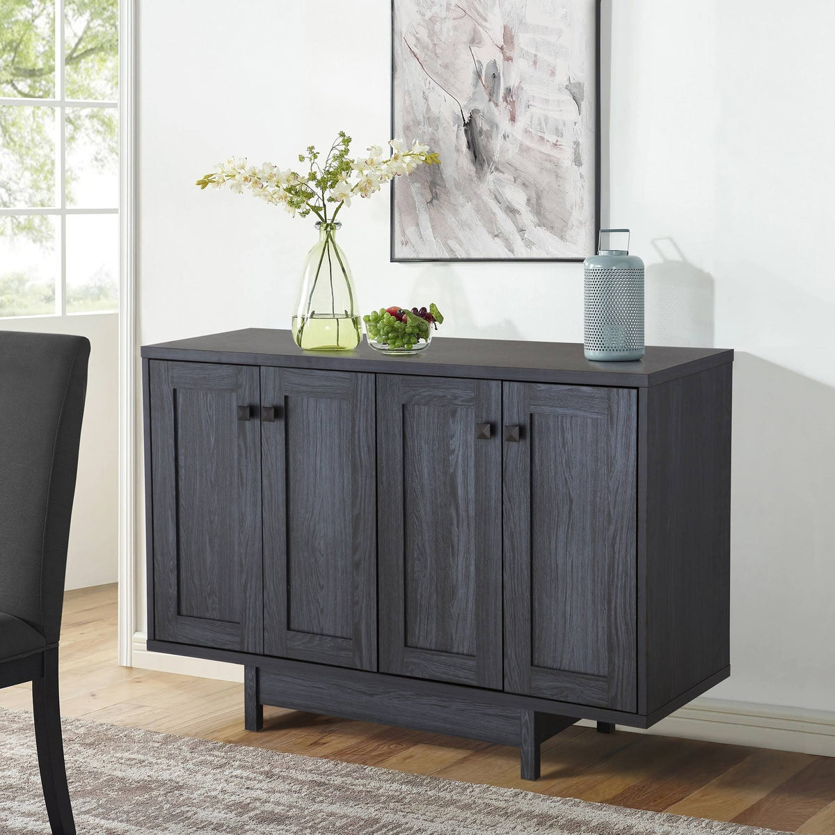 Beige Oak 47 inch Sideboard Buffet Table with Two Storage Cabinets B829577