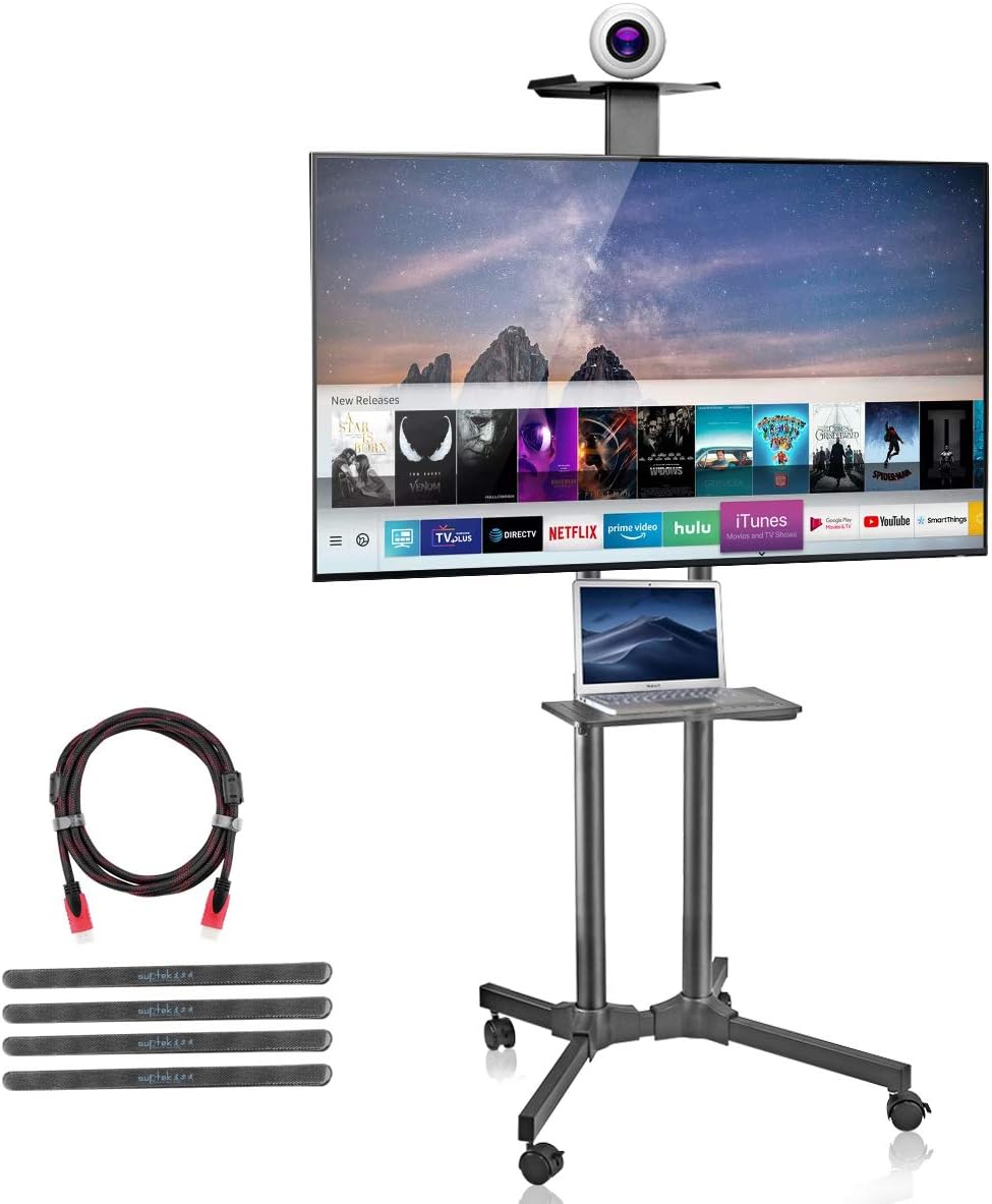 Rolling TV Cart Mobile TV Mount Stand with Wheels and Shelves for 32-70 inch Flat Screen N555774