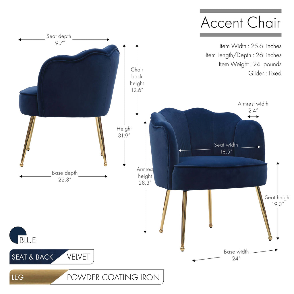 Blue Velvet Accent Chair with Gold Metal Legs M949169