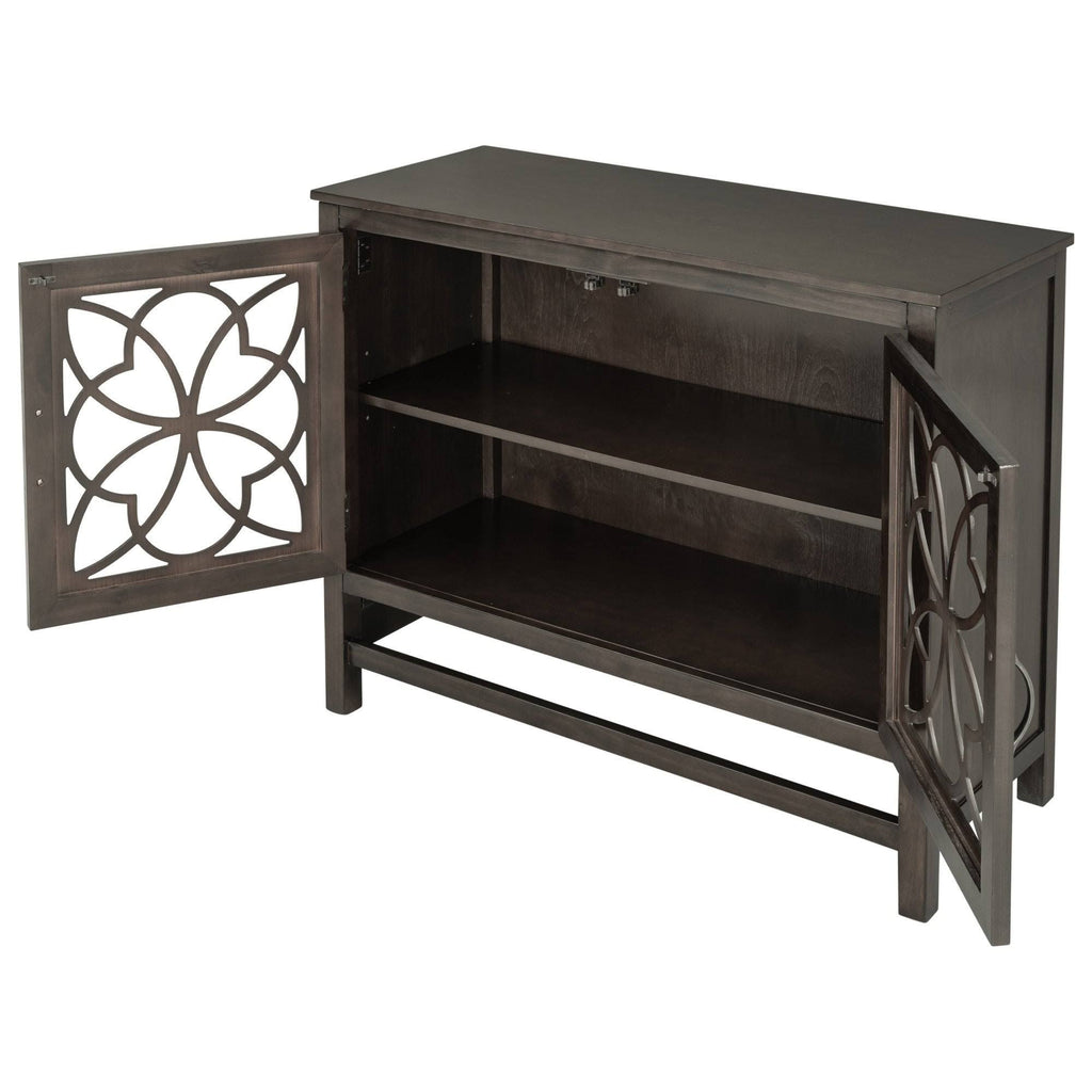 Grey Wood Buffet Sideboard Cabinet with Doors and Adjustable Shelf T876759