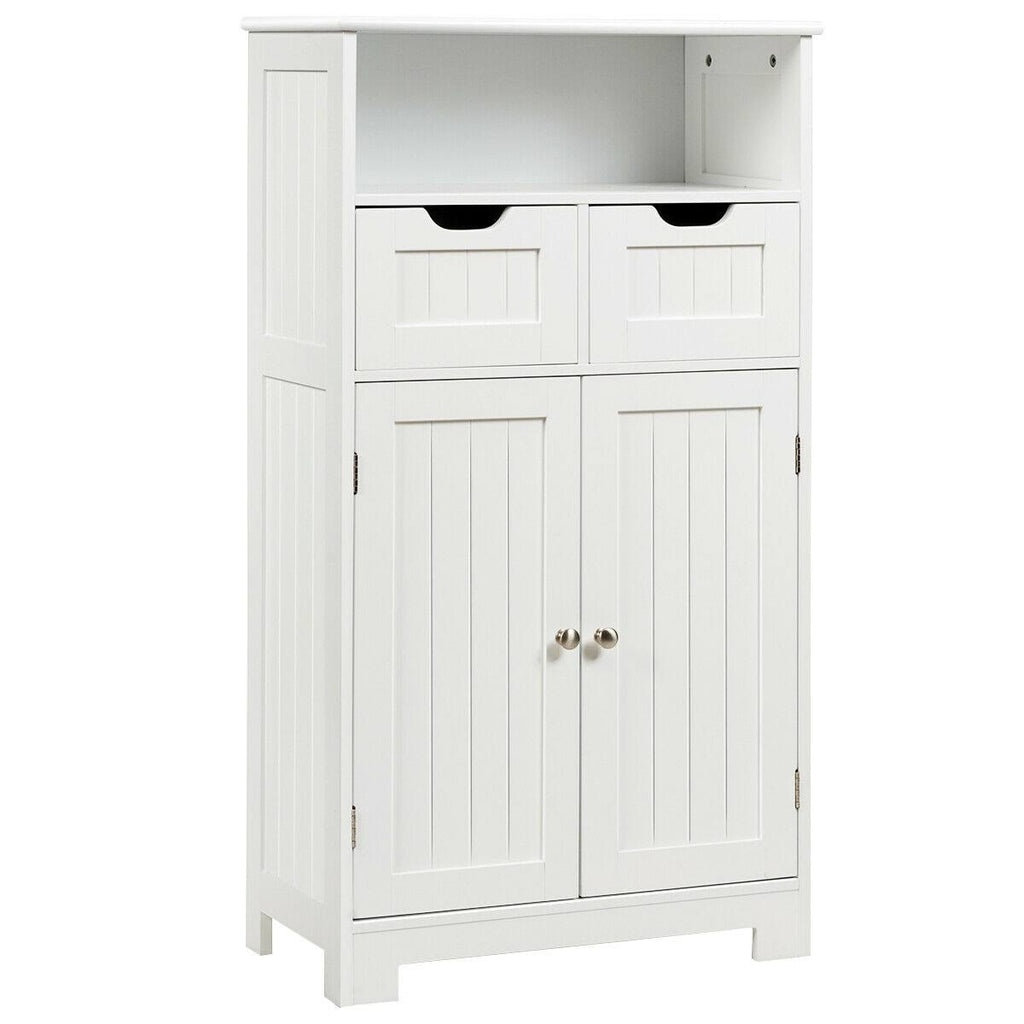 White Wooden Bathroom Side Cabinet with 2 Drawers and 2 Doors J593