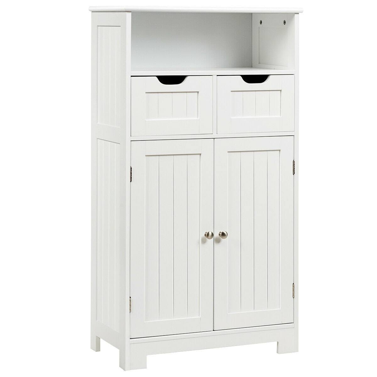 White Wooden Bathroom Side Cabinet with 2 Drawers and 2 Doors J593