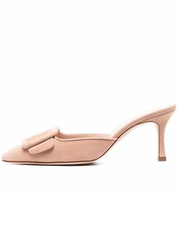 Cow Suede Belt Buckle Pointed Toe Stiletto Heel Pumps G676940