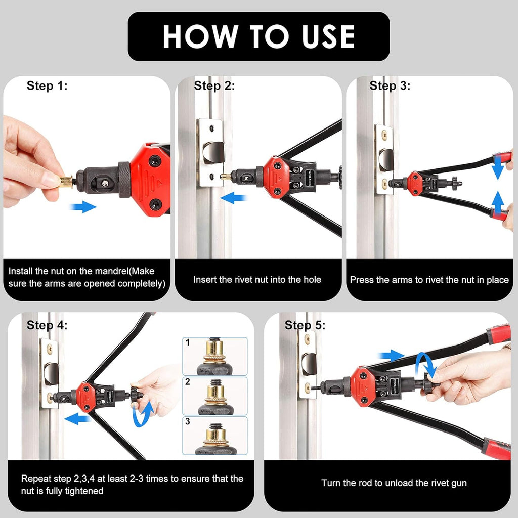 16 Rivet Nut Tool Kit with 11 Mandrels and 110pcs Rivnuts U221217