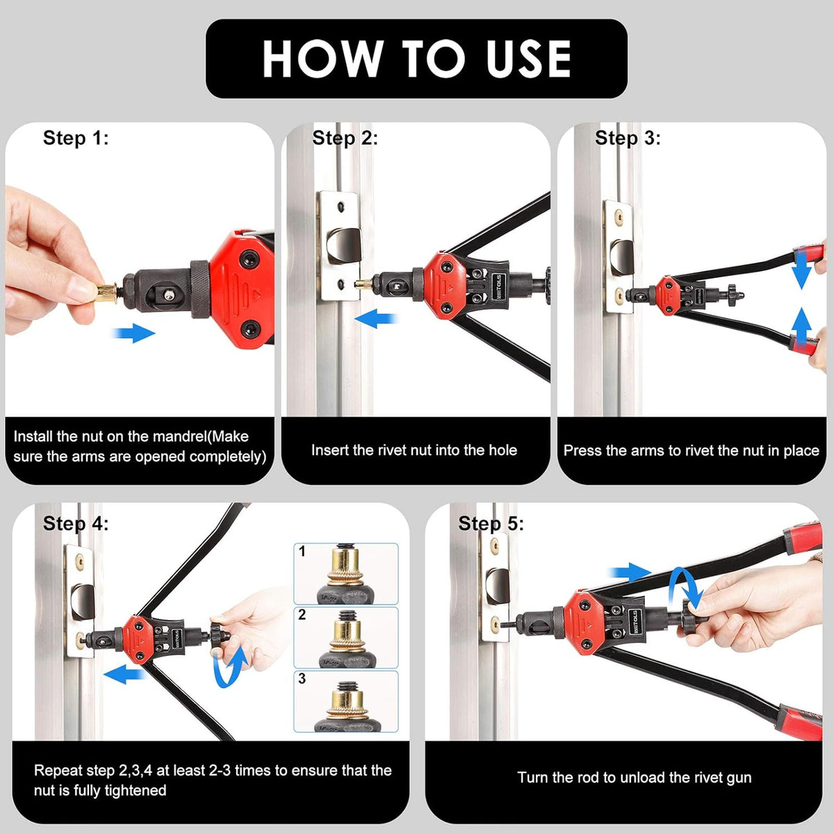 16 Rivet Nut Tool Kit with 11 Mandrels and 110pcs Rivnuts U221217