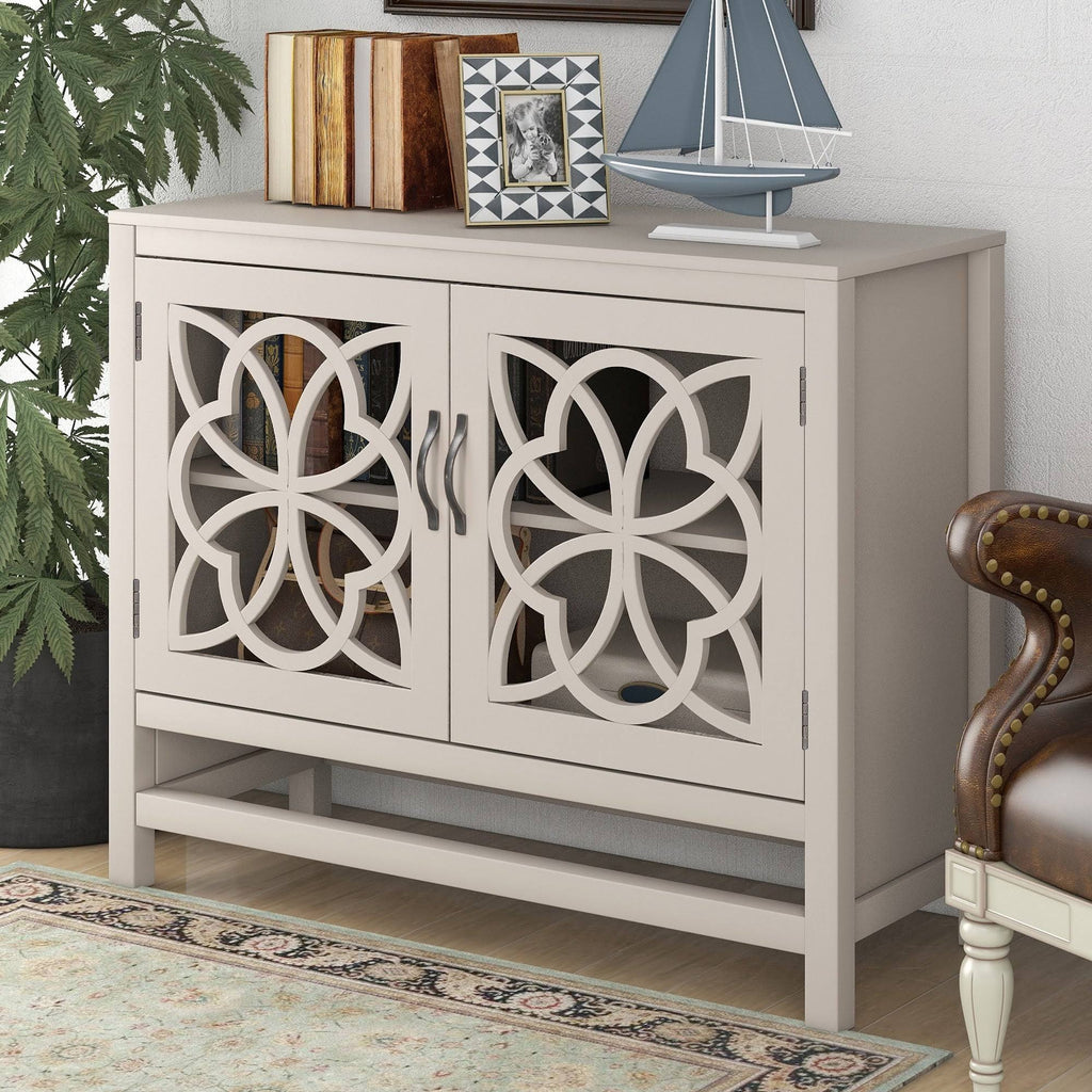 Grey Wood Buffet Sideboard Cabinet with Doors and Adjustable Shelf T876759