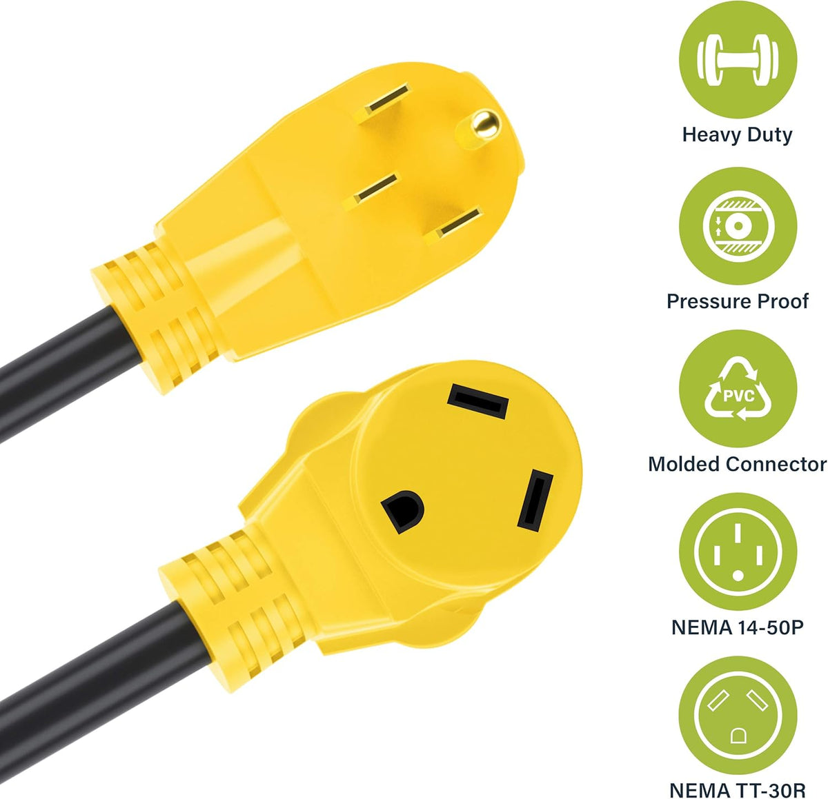 50 Amp to 30 Amp RV Adapter Cord, 10 Gauge, 1.5ft Pack of 2 R993