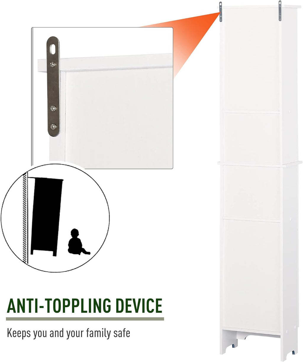 White Tall Bathroom Storage Cabinet with 3-Tier Shelf and Cupboard Z784804