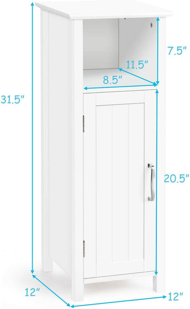 White Bathroom Floor Storage Cabinet with Single Door Adjustable Shelf J187030