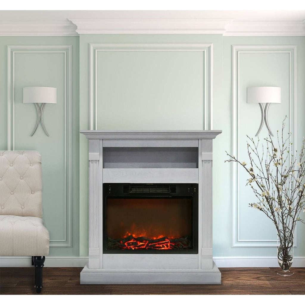 White Fireplace Mantel with Electronic Fireplace Insert J157