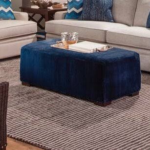 Blue and Beige Performance Stripe Rectangle Cocktail Ottoman I393791